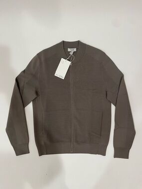 COS Men's Zip-Up Ribbed Knit Sweater in Taupe